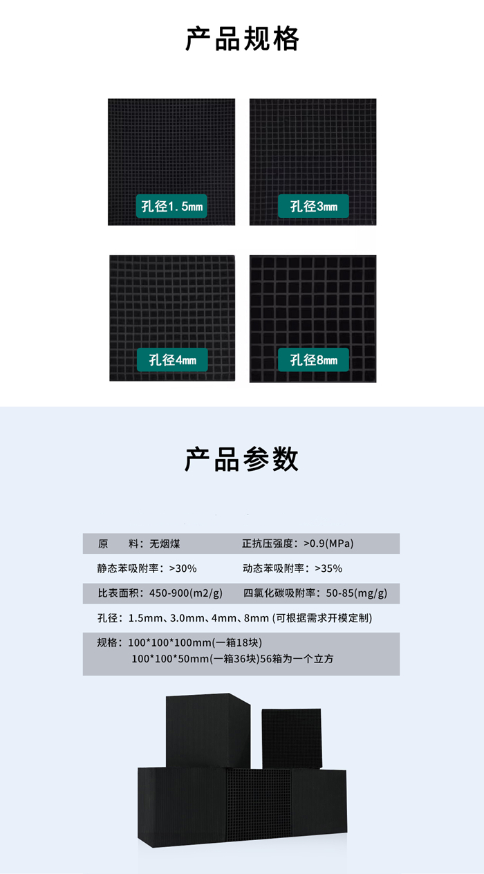 蜂窩活性炭產品規(guī)格參數(shù)